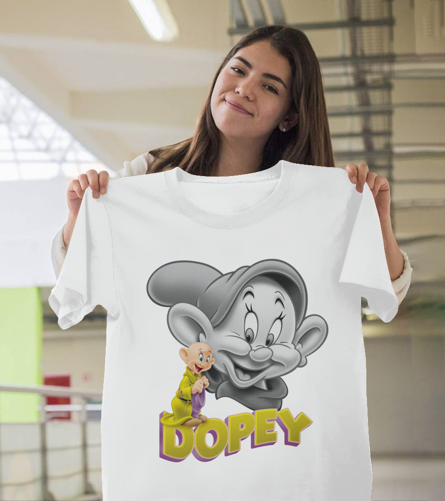 Dopey Disney Character With Cartoon Classic Style T-Shirt