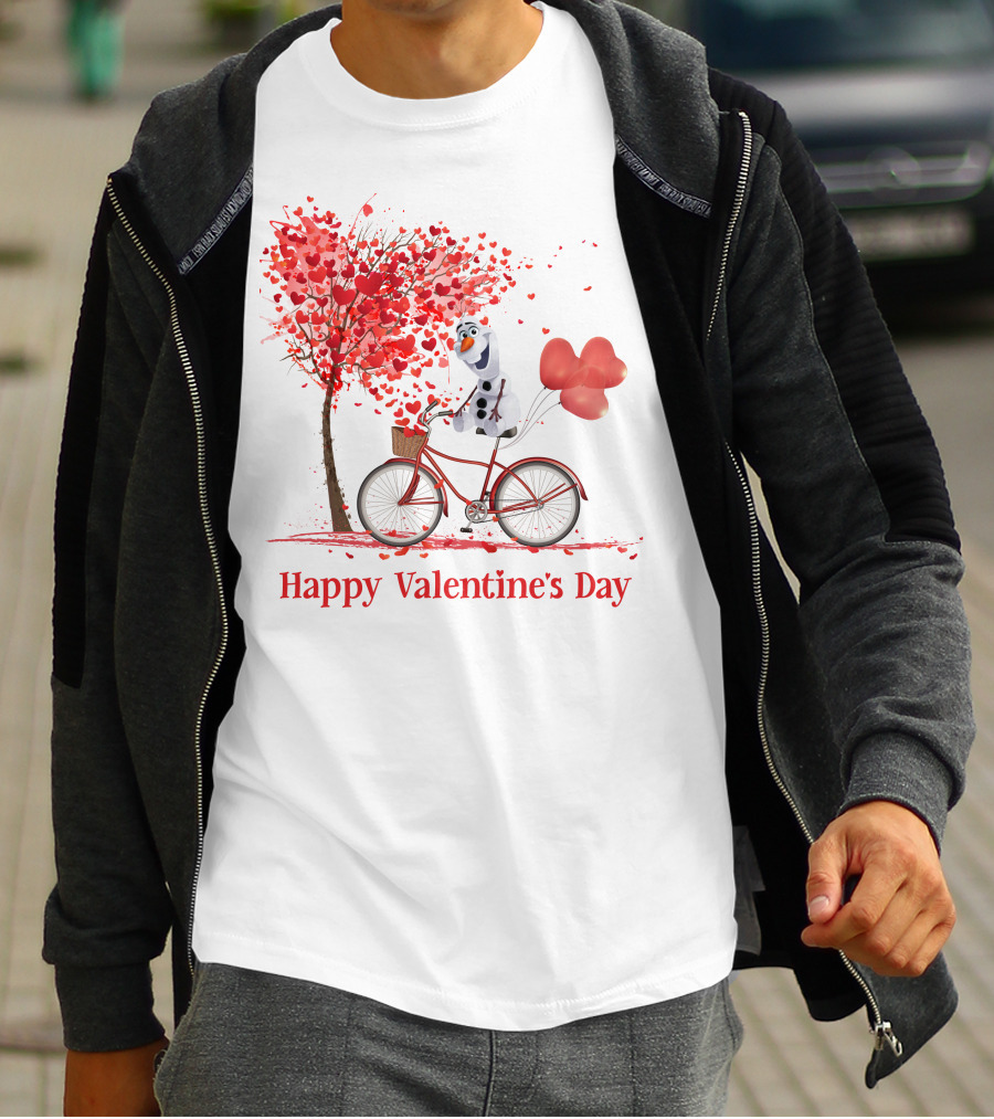 OL Valentine Happy Valentine's Day Olaf Bicycle Hearts Tree T-Shirt
