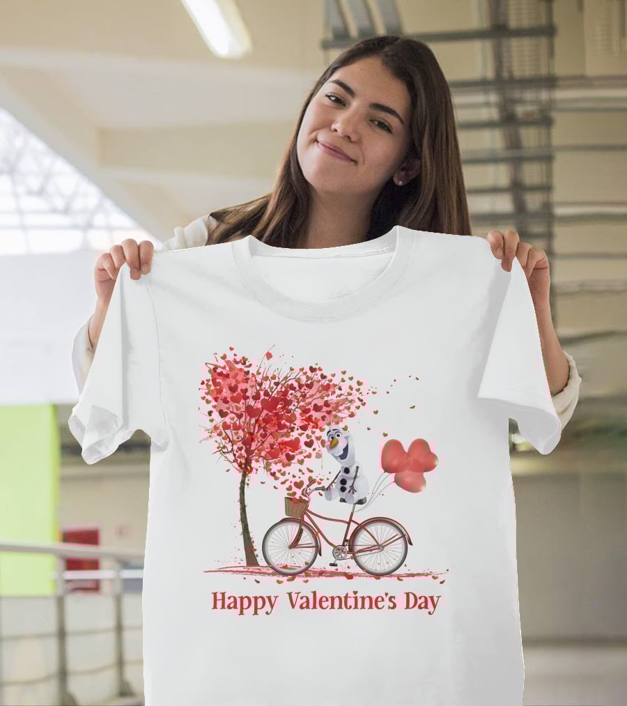 OL Valentine Happy Valentine's Day Olaf Bicycle Hearts Tree T-Shirt