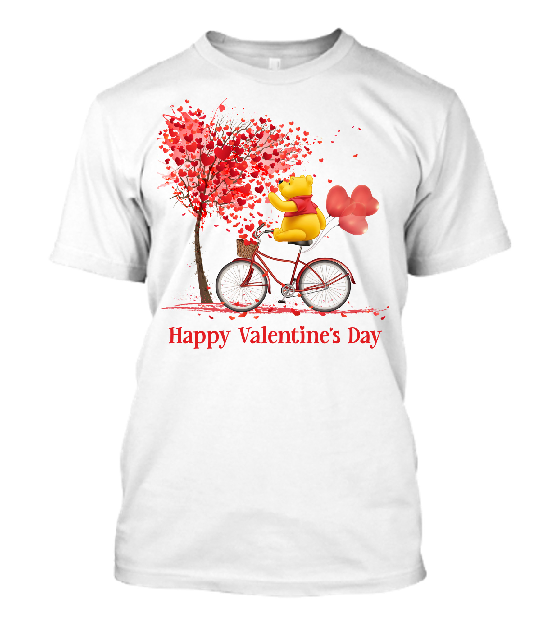 Happy Valentine's Day Bicycle Bear With Love Balloons And Heart Tree T-Shirt