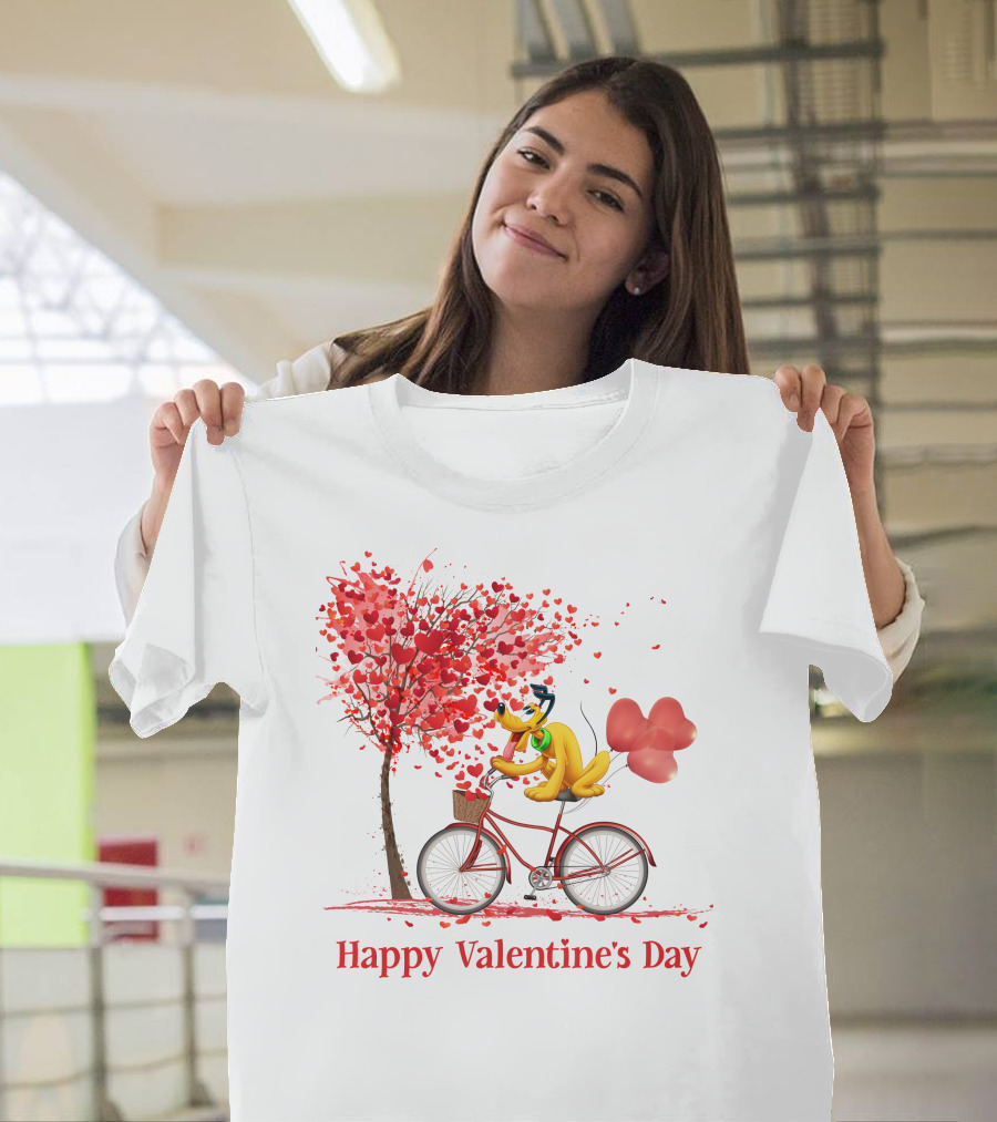 Happy Valentine's Day Bicycle With Hearts And Tree T-Shirt