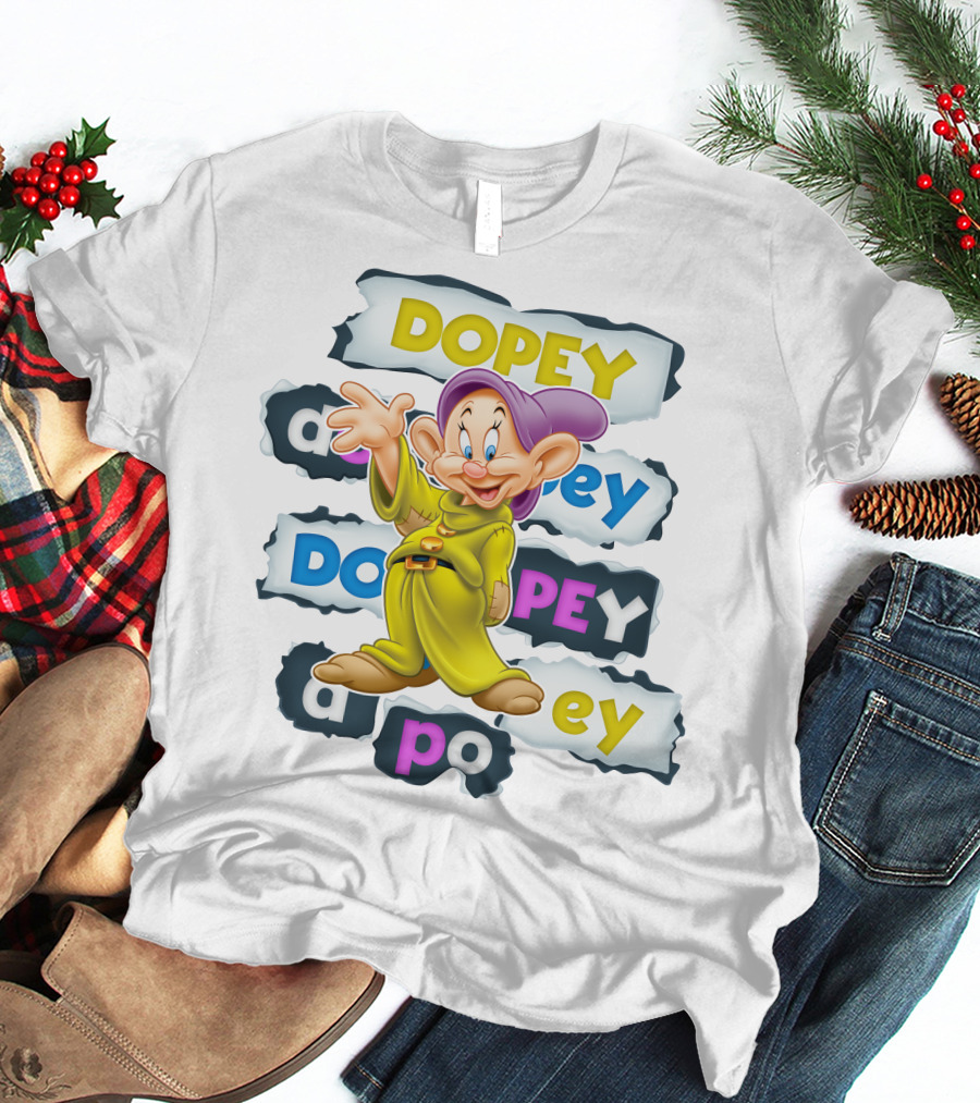 Dopey Iconic Character Playful Design With Text Variations And Classic Outfit T-Shirt