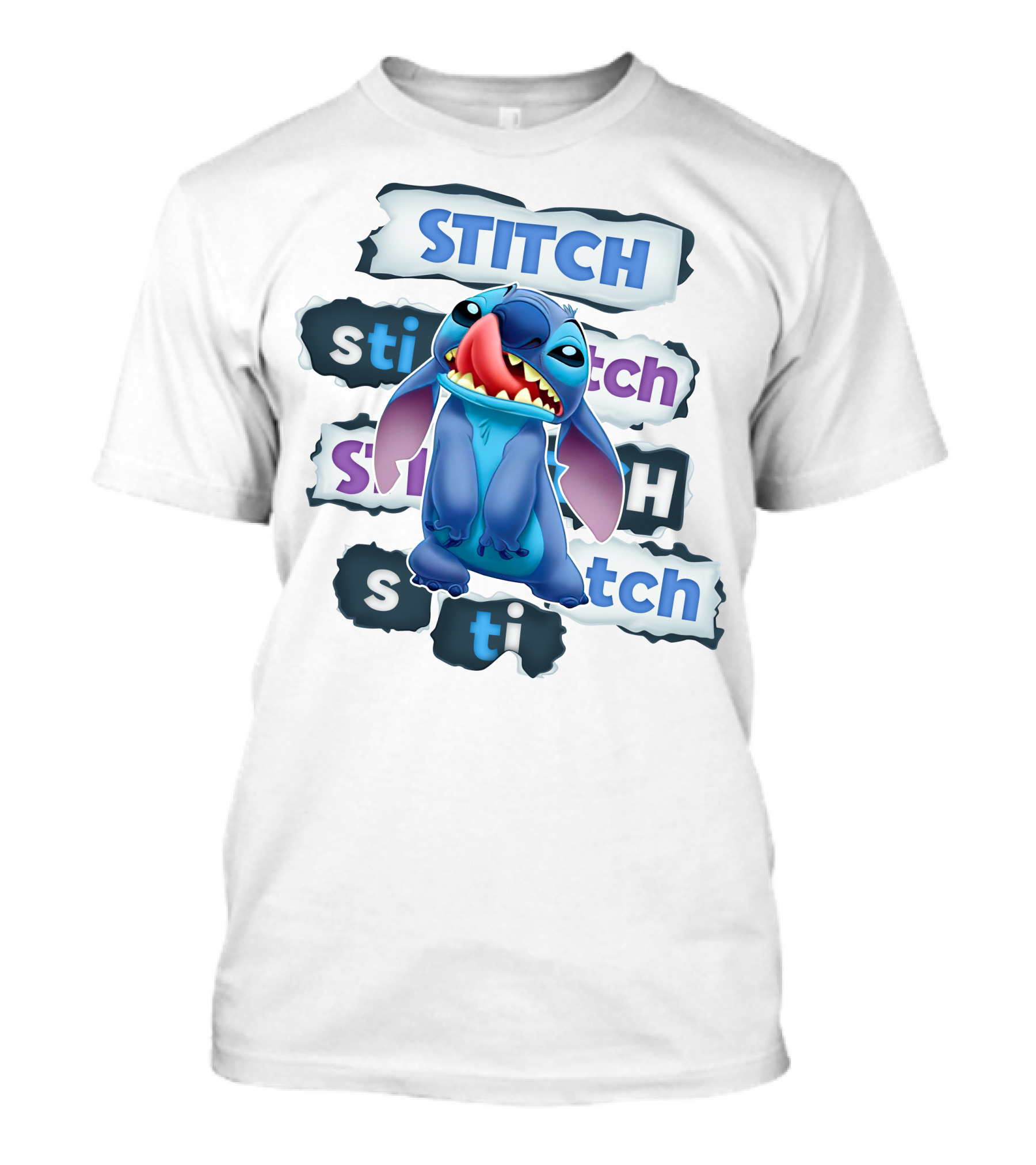Stitch Blue Alien Character Multiple Text Styles T-Shirt
