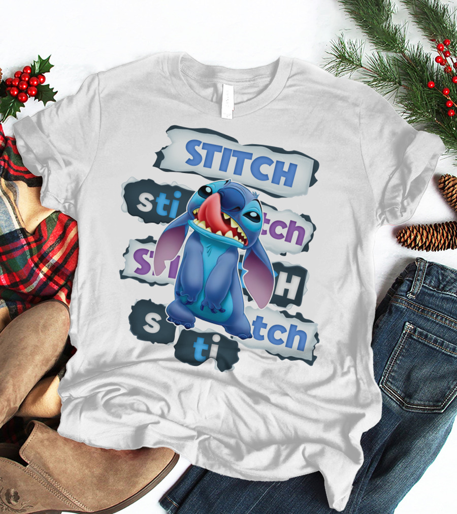 Stitch Blue Alien Character Multiple Text Styles T-Shirt
