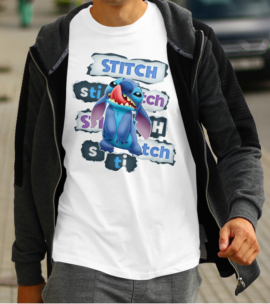 Stitch Blue Alien Character Multiple Text Styles T-Shirt