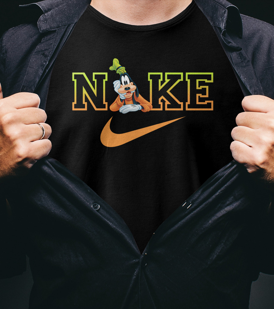 Goofy Nike With Orange Swoosh Logo And Green Hat T-Shirt