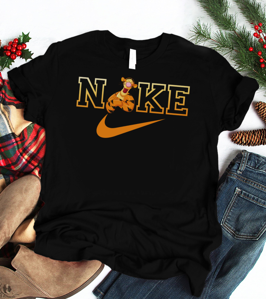 Tigger Jumping Through Nike Logo With Swoosh T-Shirt