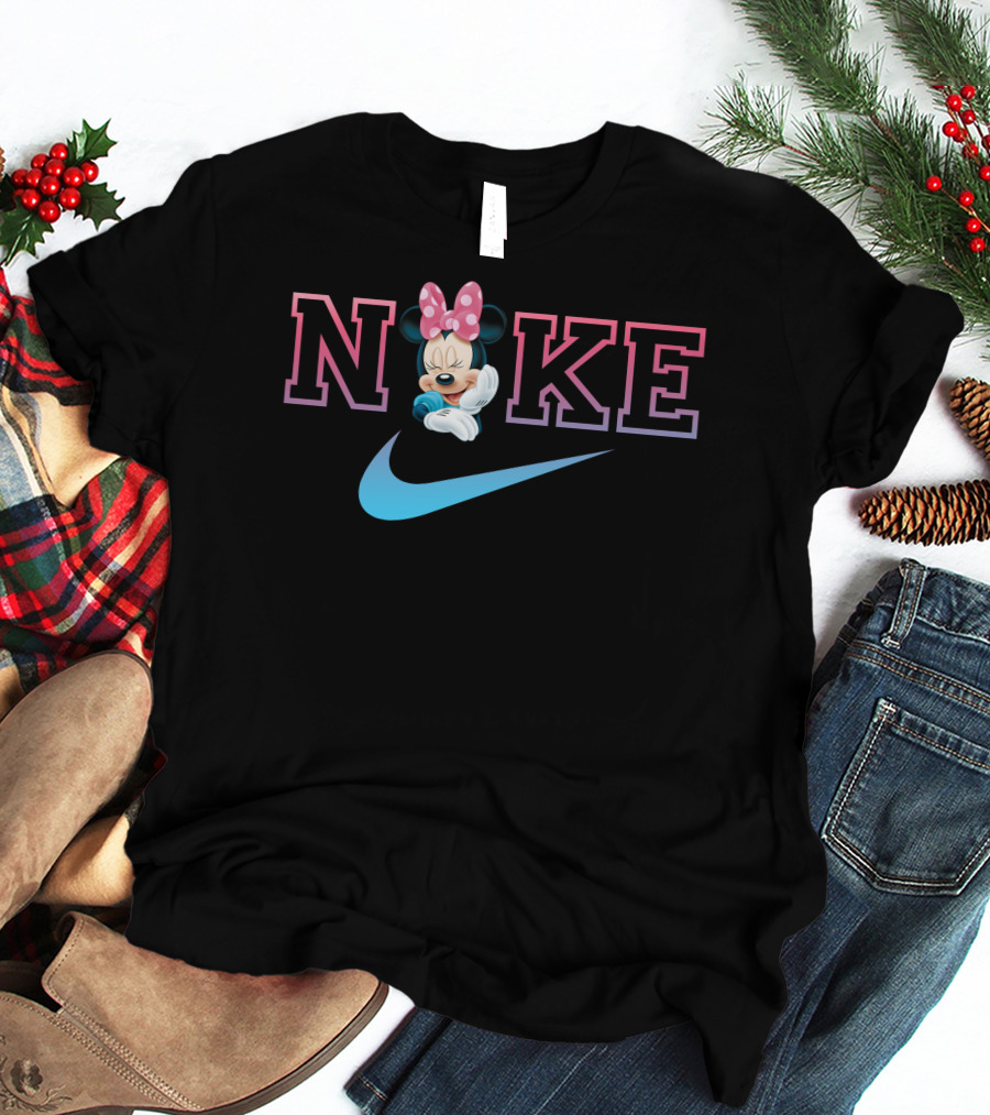 Minnie Nike Logo With Swoosh And Pink Bow T-Shirt