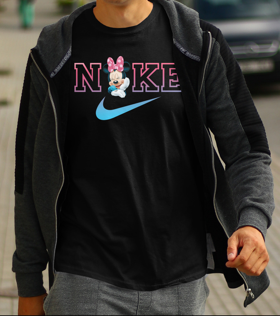 Minnie Nike Logo With Swoosh And Pink Bow T-Shirt