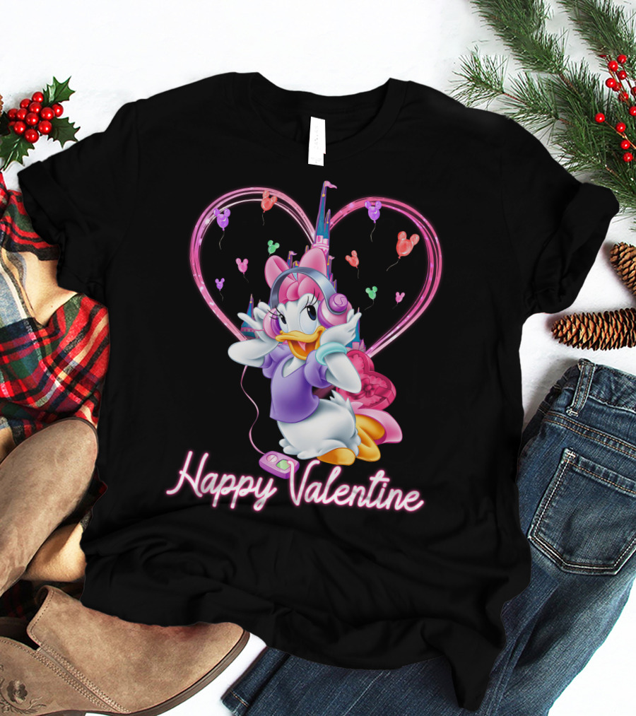 Daisy Duck Happy Valentine Balloons Castle Headphones T-Shirt