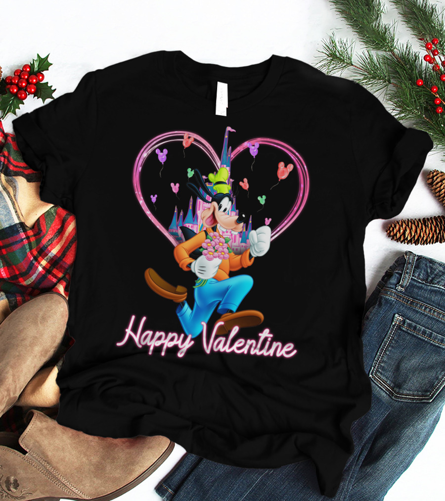 Goofy Happy Valentine Castle Balloons Bouquet T-Shirt