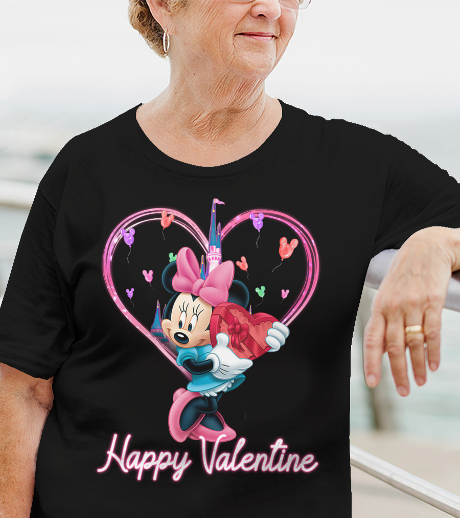 Happy Valentine Minnie Mouse Heart Balloons T-Shirt