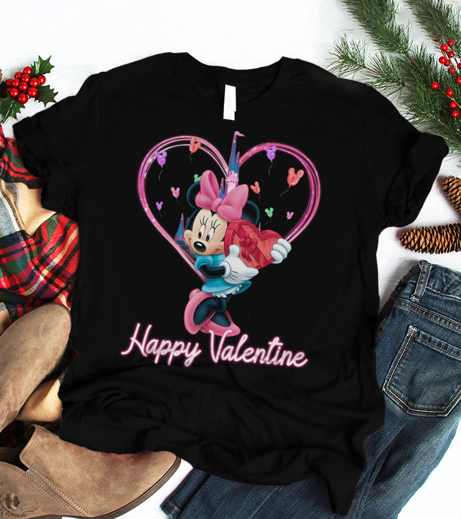 Happy Valentine Minnie Mouse Heart Balloons T-Shirt