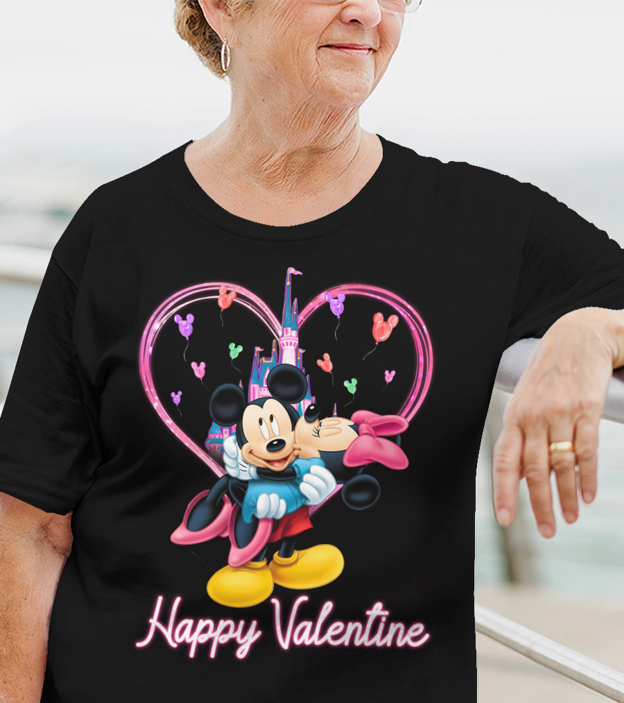Mickey & Minnie Happy Valentine Heart And Castle Celebration T-Shirt