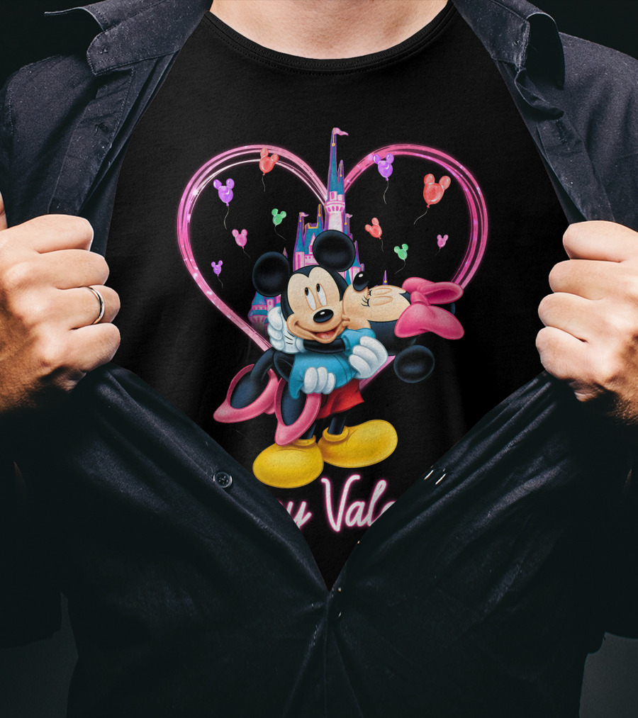 Mickey & Minnie Happy Valentine Heart And Castle Celebration T-Shirt