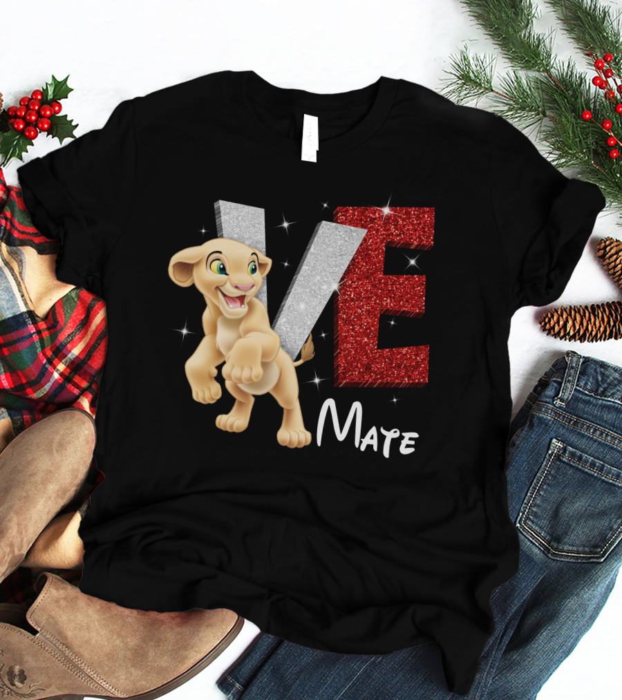 Love Mate Nala Sparkling Red And Silver Letters T-Shirt