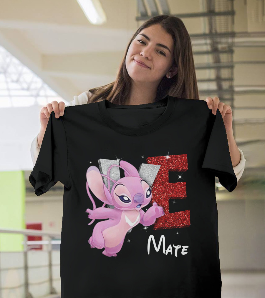 Angel And Stitch Inspired Mate Design With Glittery Love Elements T-Shirt