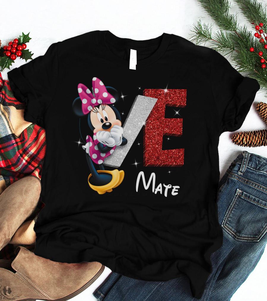 Minnie Mate Love Sparkle Bow And E Glitter T-Shirt