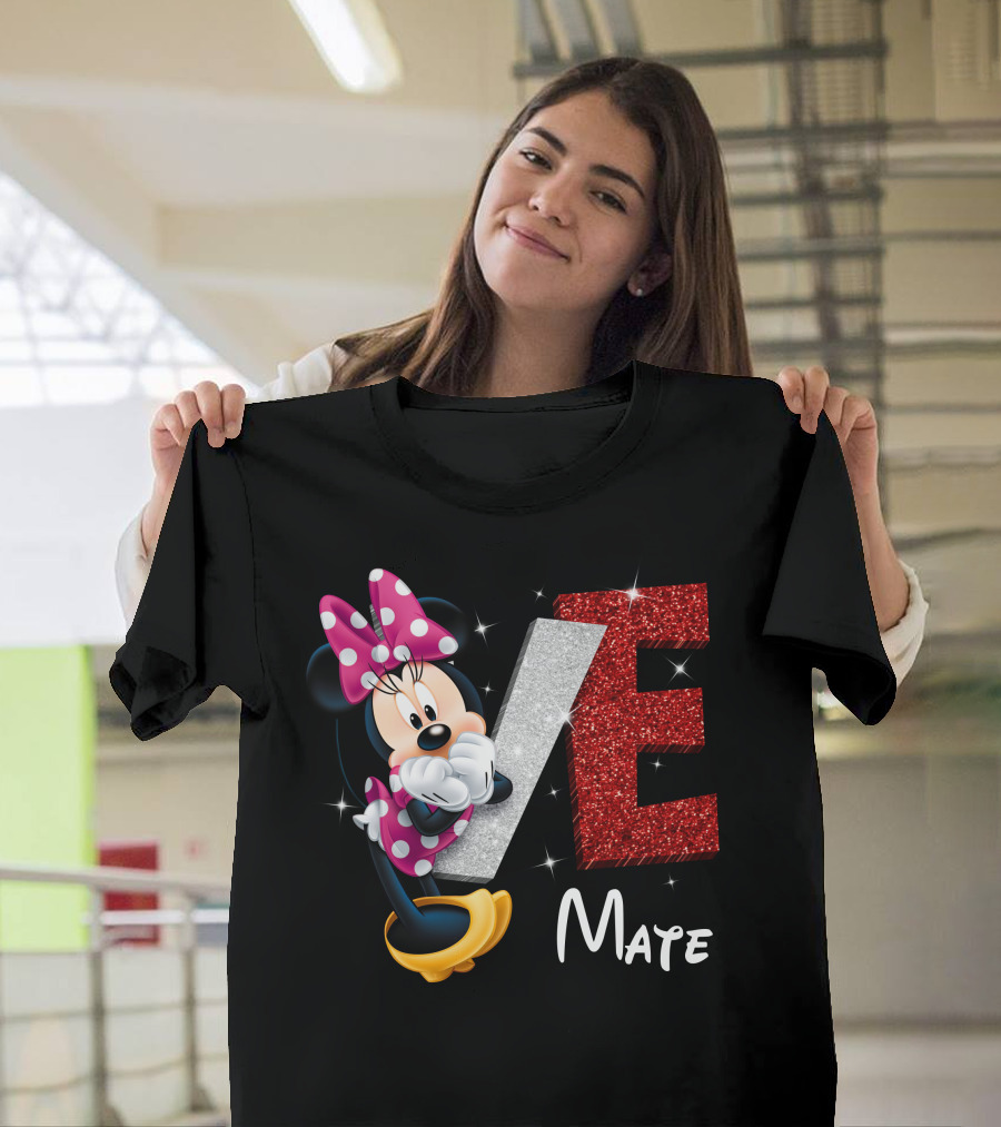 Minnie Mate Love Sparkle Bow And E Glitter T-Shirt