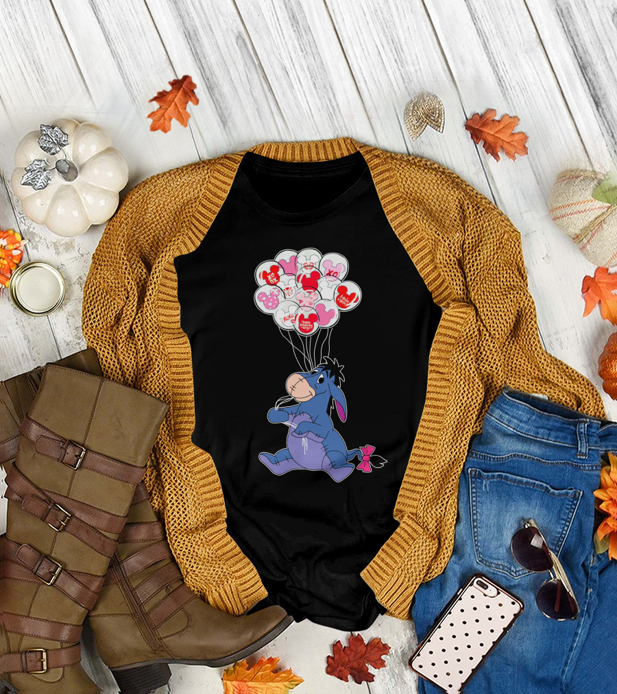 Eeyore Holding Valentine's Day Mickey Balloons T-Shirt