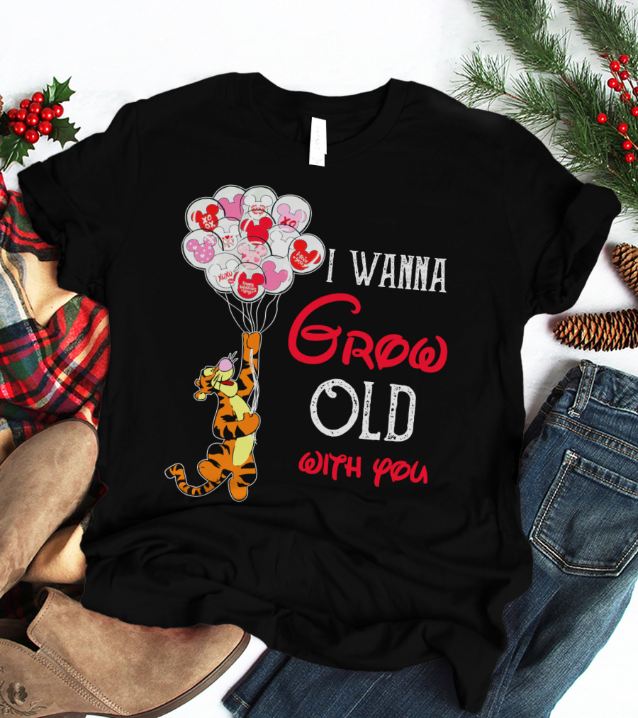 I Wanna Grow Old With You Tigger Balloons Hearts Xo T-Shirt