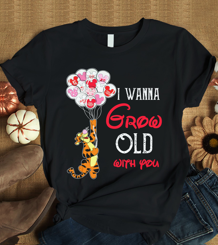 I Wanna Grow Old With You Tigger Balloons Hearts Xo T-Shirt