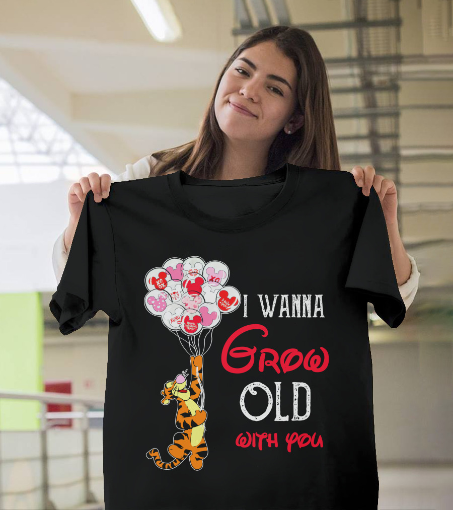 I Wanna Grow Old With You Tigger Balloons Hearts Xo T-Shirt