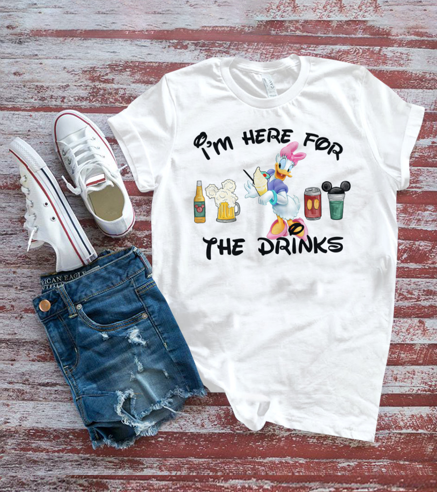 I'm Here For The Drinks Daisy Duck Beverages And Mickey Ears T-Shirt