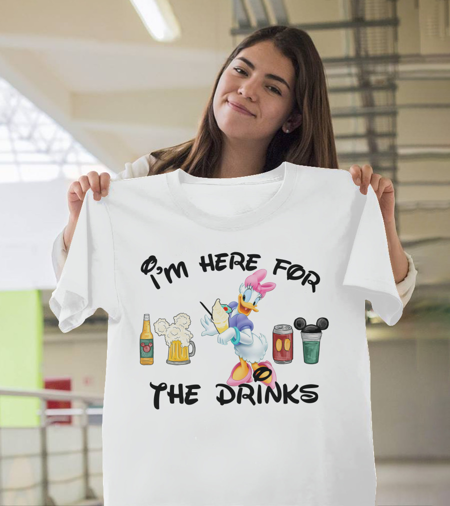 I'm Here For The Drinks Daisy Duck Beverages And Mickey Ears T-Shirt
