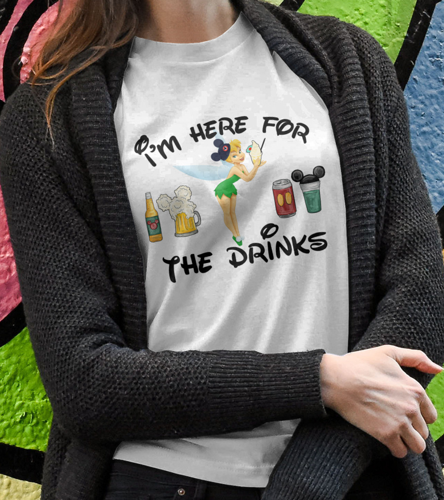 I'm Here For The Drinks Tinkerbell Beer Mouse Ears T-Shirt
