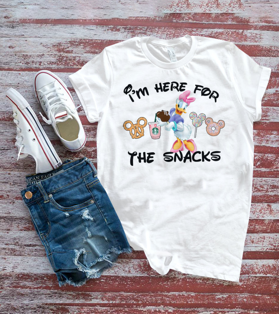 I'm Here For The Snacks Daisy Starbucks Pretzel Lollipops Donut T-Shirt