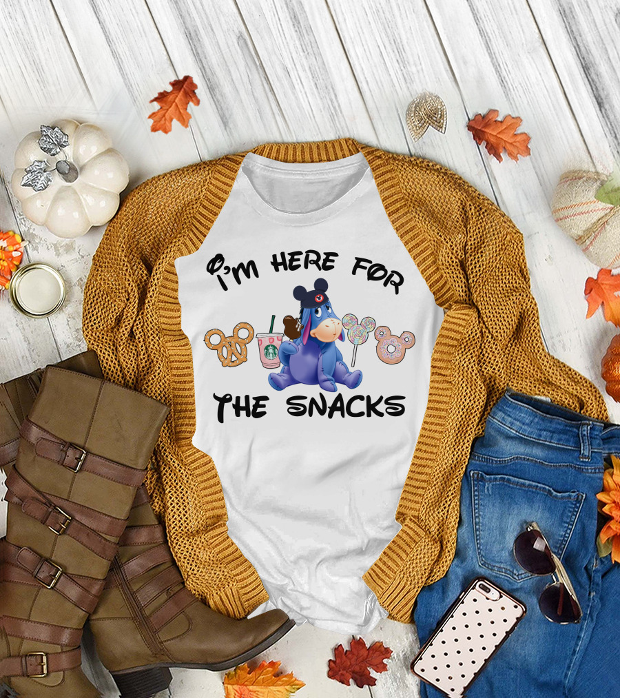 I'm Here For The Snacks Eeyore Pretzel Starbucks Mickey Lollipop Donut T-Shirt
