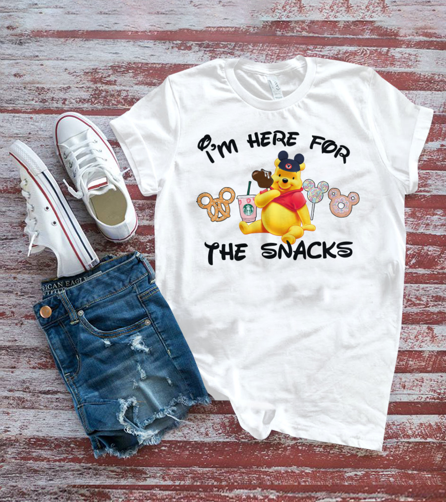 I'm Here For The Snacks Pooh Pretzel Mickey Mouse Ice Cream Donut Lollipops Starbucks Coffee T-Shirt