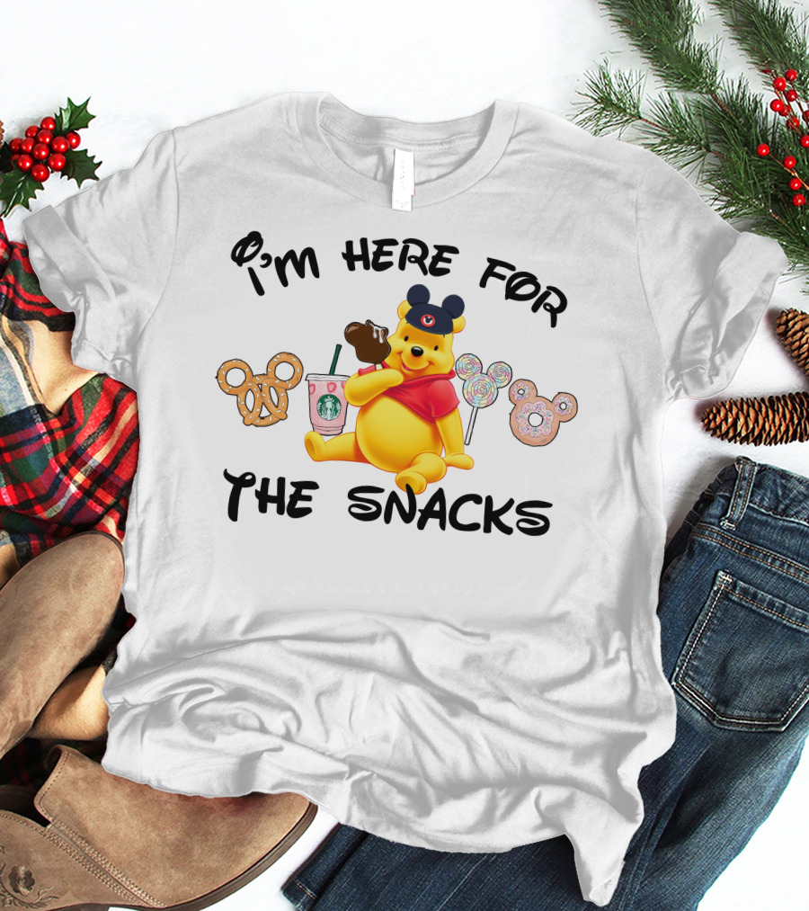 I'm Here For The Snacks Pooh Pretzel Mickey Mouse Ice Cream Donut Lollipops Starbucks Coffee T-Shirt