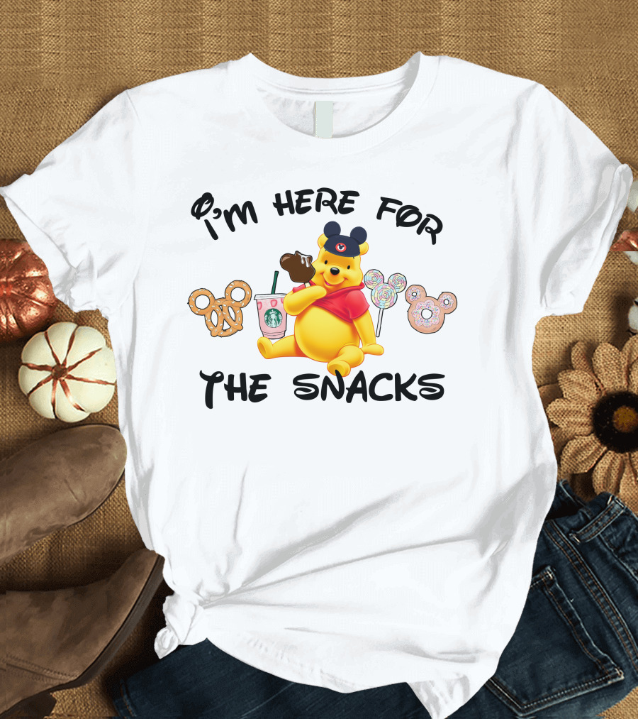 I'm Here For The Snacks Pooh Pretzel Mickey Mouse Ice Cream Donut Lollipops Starbucks Coffee T-Shirt