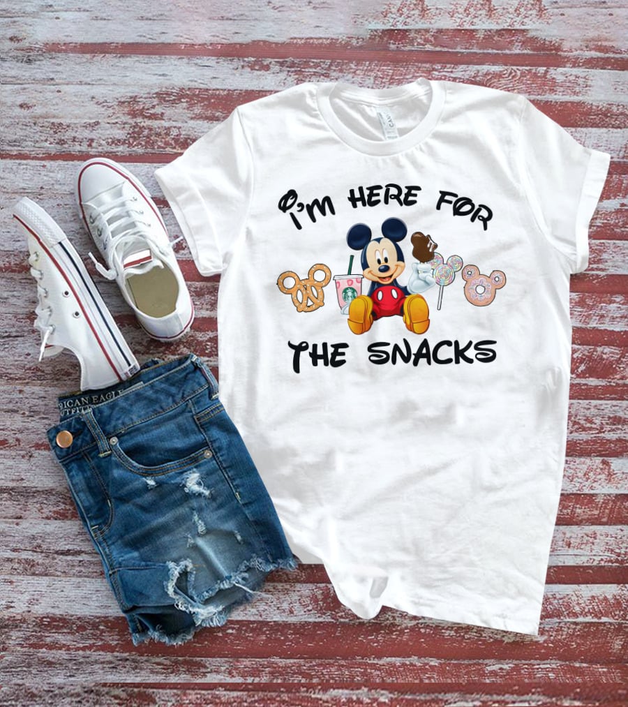 I'm Here For The Snacks Mickey Mouse Pretzel Donut Candy Starbucks T-Shirt