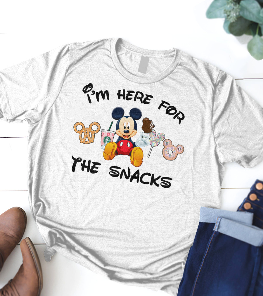 I'm Here For The Snacks Mickey Mouse Pretzel Donut Candy Starbucks T-Shirt