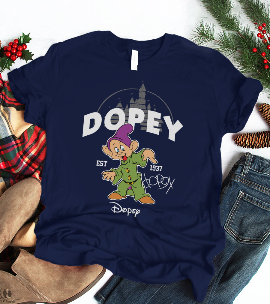 Dopey Est 1937 Castle Background Disney Character T-Shirt