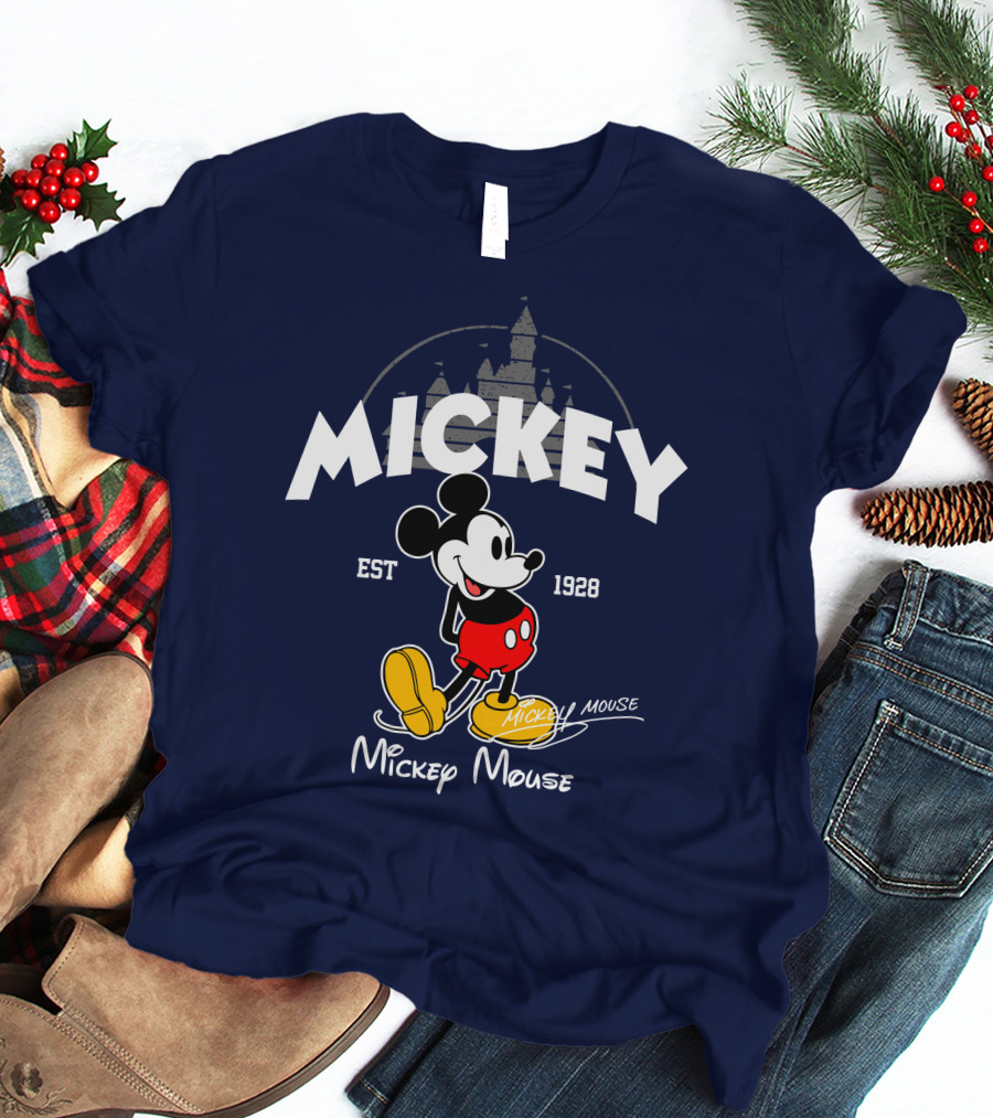 Mickey Mouse Est 1928 Castle Backdrop T-Shirt