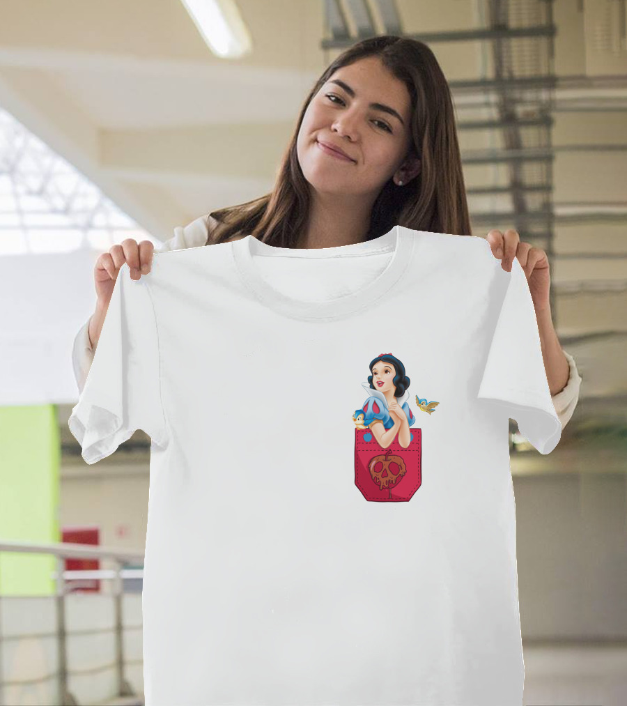 Snow White With Bluebird And Poison Apple Pocket T-Shirt