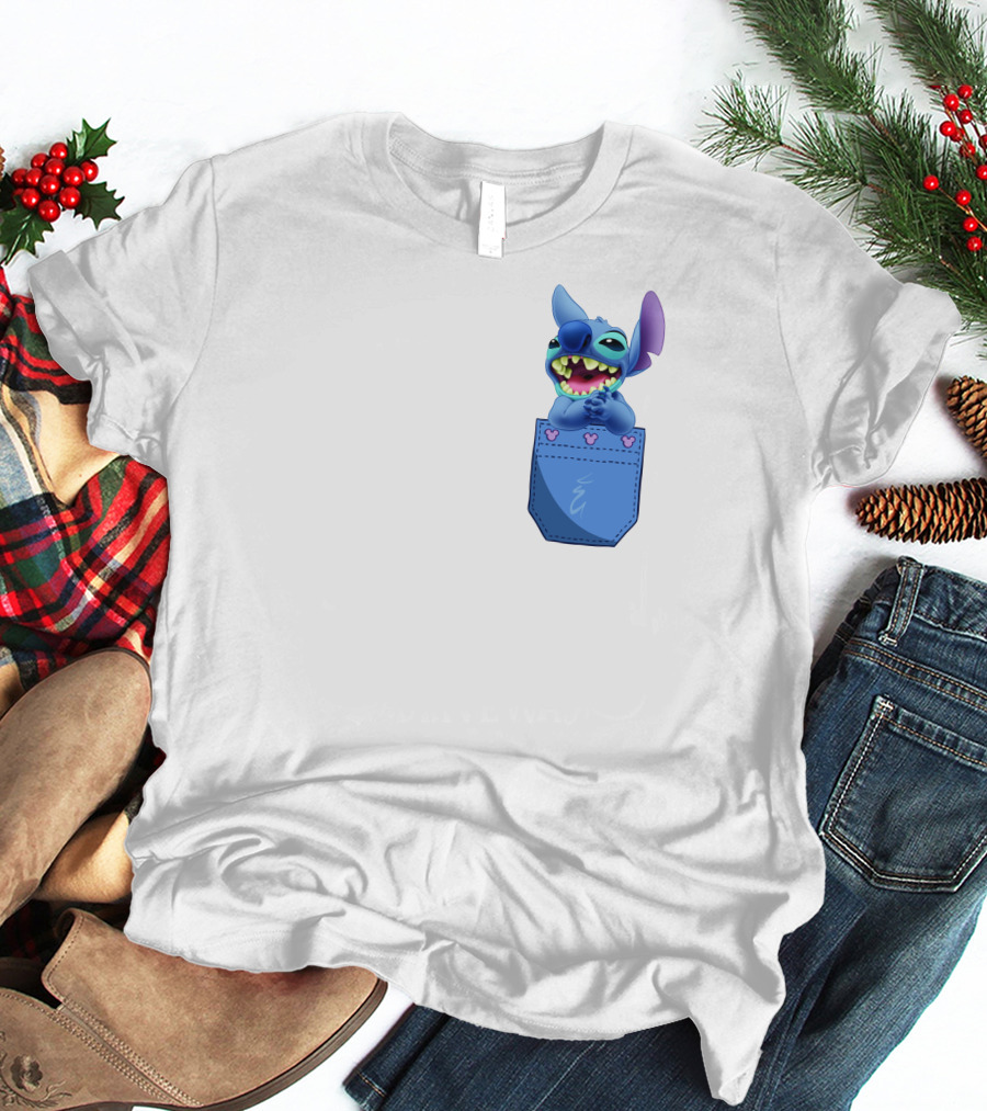 Stitch Pocket Smiling Face With Purple Ears T-Shirt