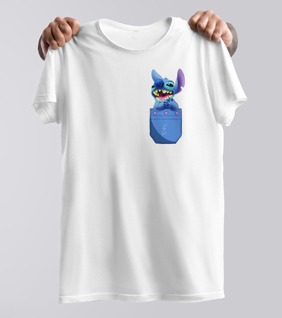Stitch Pocket Smiling Face With Purple Ears T-Shirt