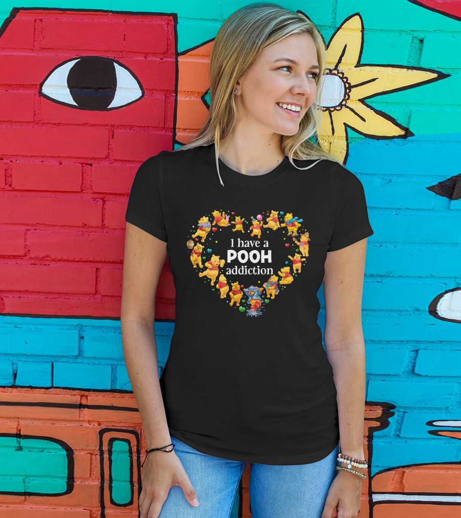 I Have A Pooh Addiction Heart-Shaped Iconic Characters Collection T-Shirt