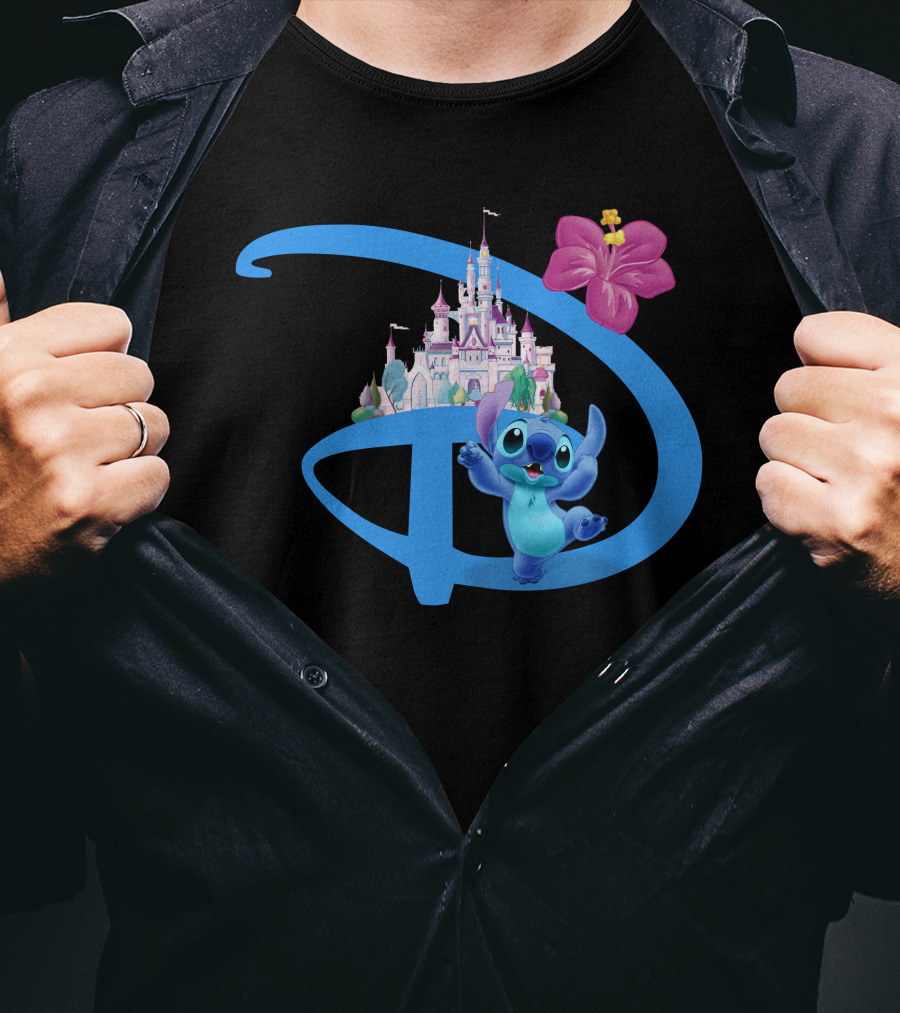 Stitch Disney Castle Hibiscus Flower T-Shirt