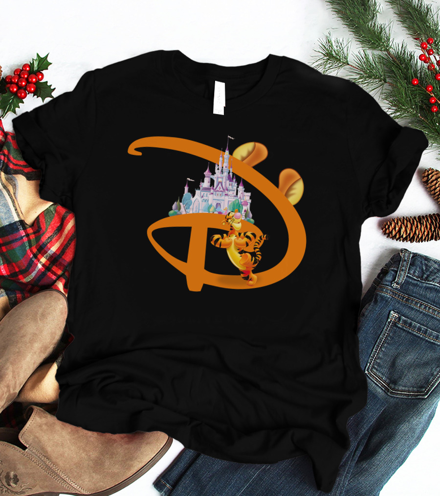 Tigger Disney Castle Icon With Orange D And Ears T-Shirt