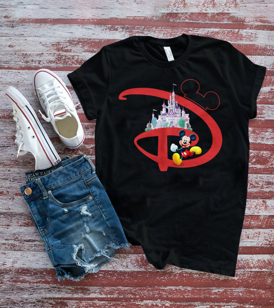Mickey Mouse Disney Castle Icon With Red Disney Initials T-Shirt