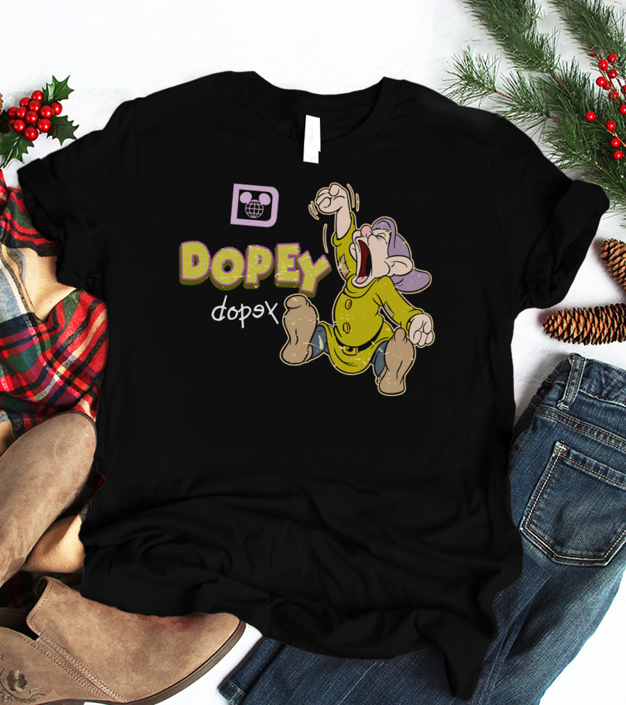 Dopey Yawning Character Illustration With Double Text And Ear T-Shirt
