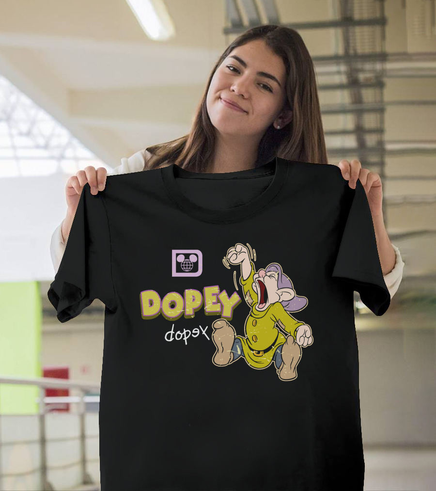 Dopey Yawning Character Illustration With Double Text And Ear T-Shirt