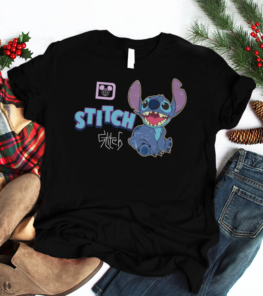 Disney Stitch Blue Alien Character With World Globe T-Shirt