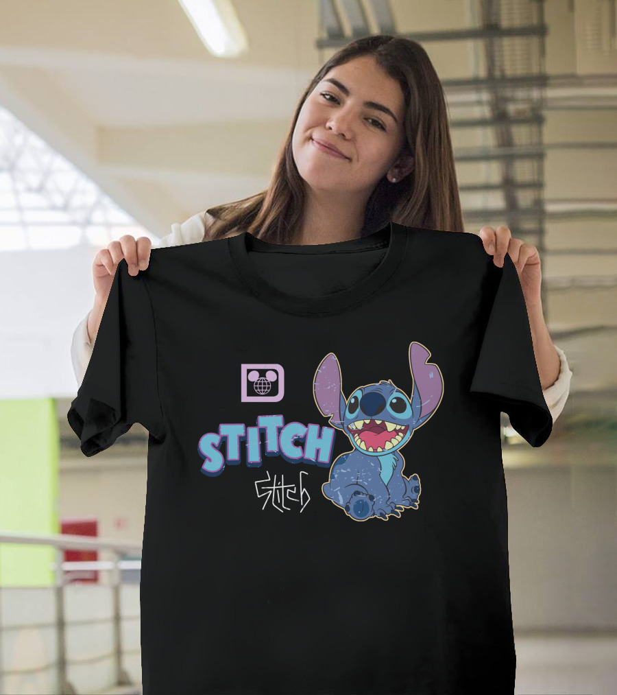 Disney Stitch Blue Alien Character With World Globe T-Shirt